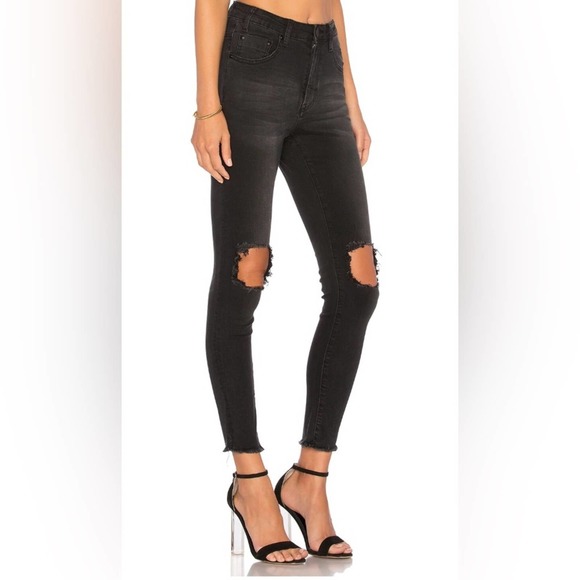 NWT One Teaspoon Freebirds High Waist Skinny Jeans Size 27 Black Distressed - Picture 3 of 10